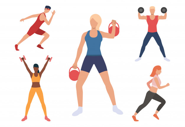 Free Vector | Set of men and women exercising in gym